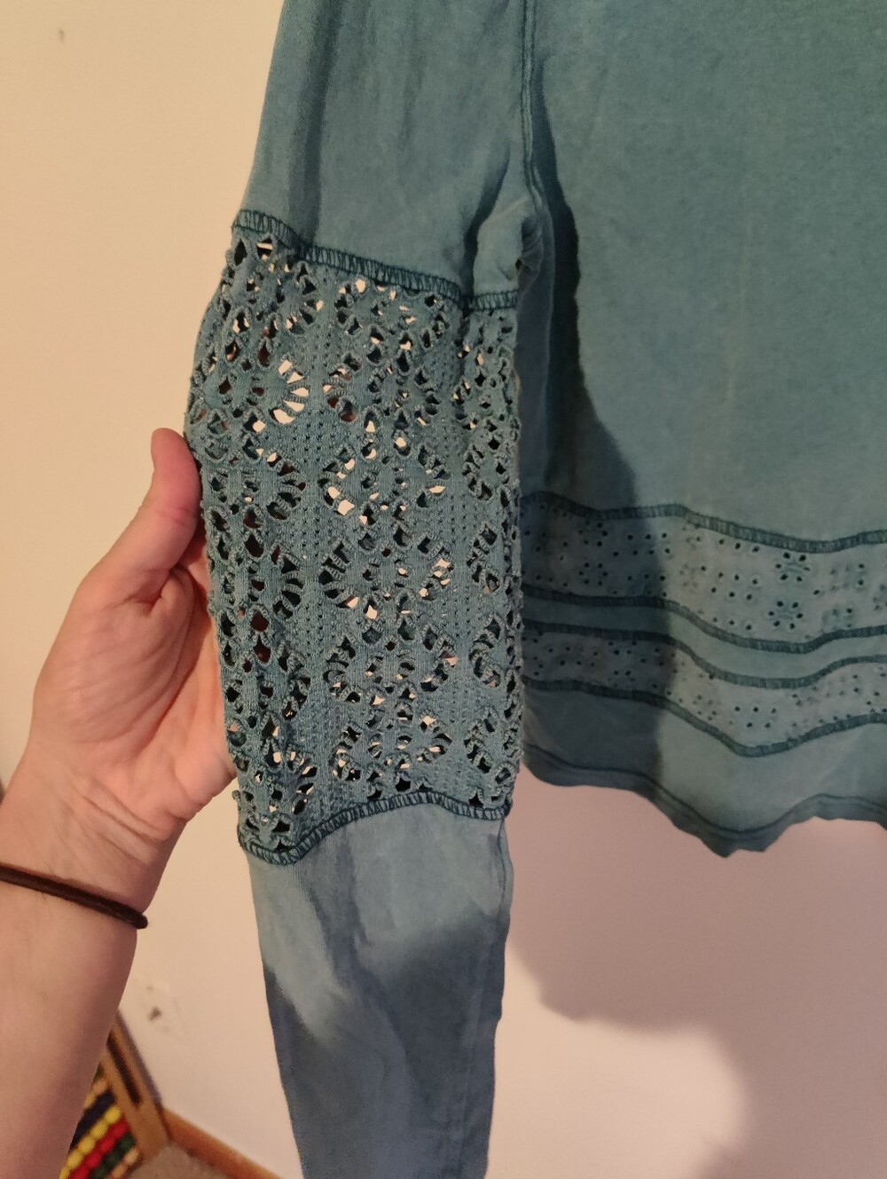Free People Long Sleeve Eyelet Floral Design Blue - Picture 3 of 6